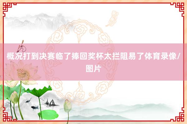 概况打到决赛临了捧回奖杯太拦阻易了体育录像/图片